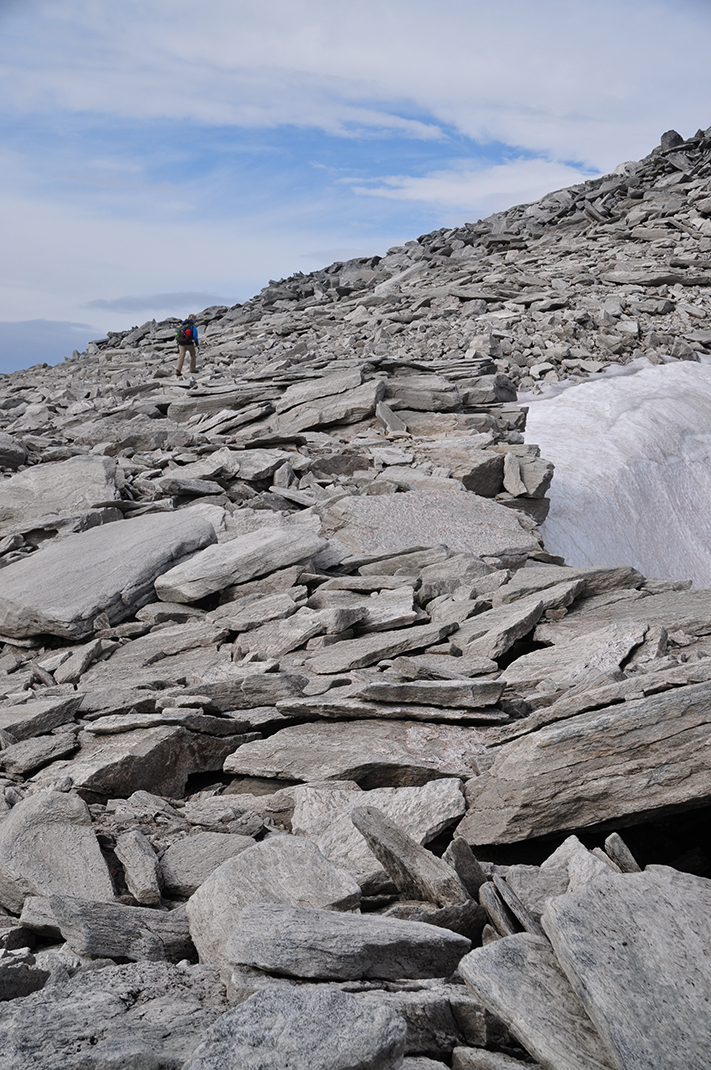 Nordryggstien skal bygges stein på stein. Målsettingen er at interesserte og engasjerte geologer skal bidra med egen kunnskap og egne bilder og foreslå lokaliteter innenfor fjellkjeden som kan gi ny kunnskap til den interesserte allmennhet. Foto: Halfdan Carstens